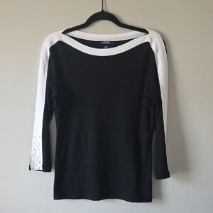 Chaps Black and White Women's Quarter Sleeve Slimming Top Size M